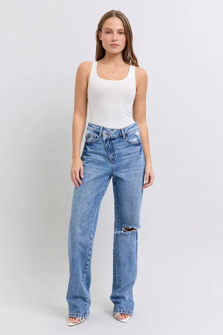 Judy Blue High Waist Rigid Magic Criss-Cross Waistband Dad Jeans 88883