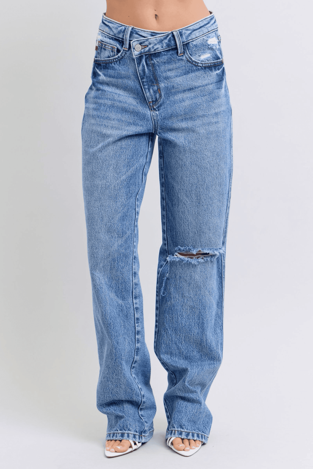 Judy Blue High Waist Rigid Magic Criss-Cross Waistband Dad Jeans 88883 | Sleekdenim.com