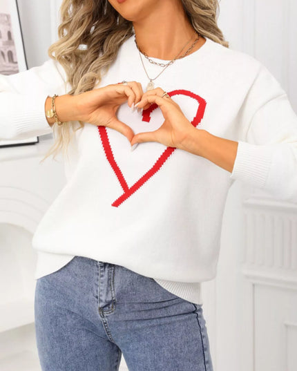 Valentine's Day Heart Graphic Dropped Shoulder Sweater - Sleekdenim.com