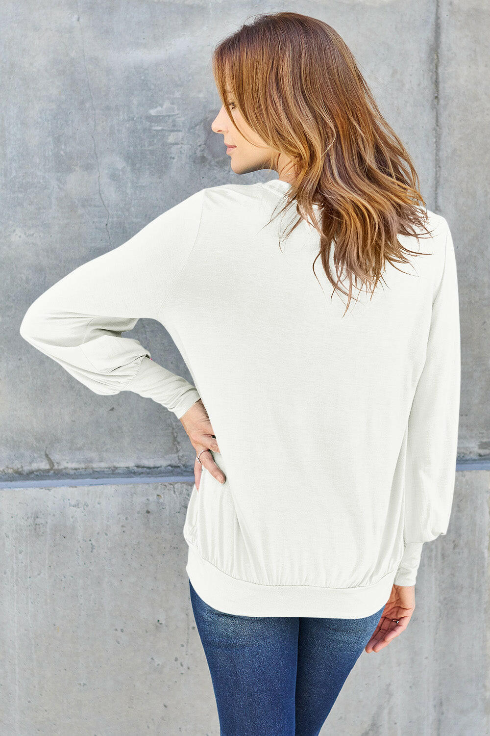 Basic Bae Full Size V-Neck Lantern Sleeve Top White