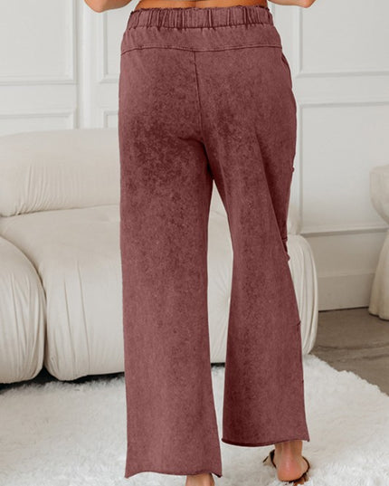 Mineral Wash High Waist Raw Hem Pants - Sleekdenim.com