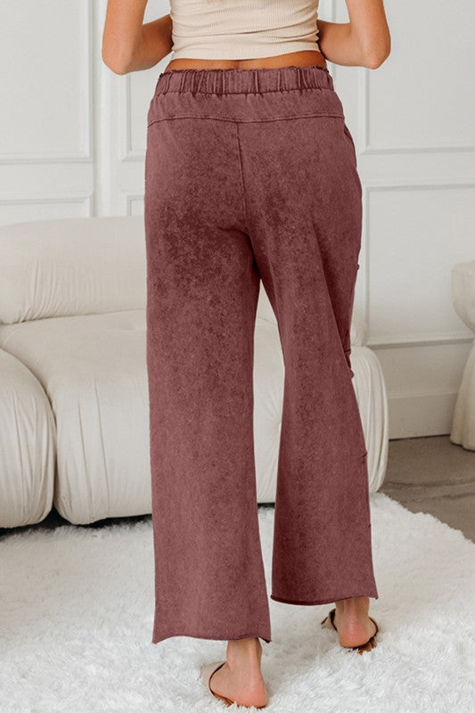 Mineral Wash High Waist Raw Hem Pants - Sleekdenim.com