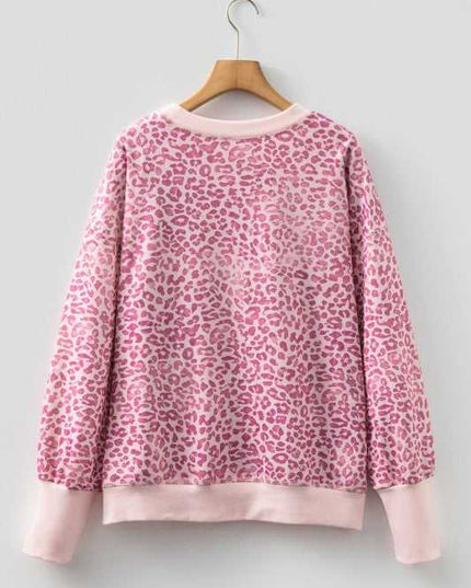 Leopard Patchwork Crew Neck Sweatshirt - Sleekdenim.com