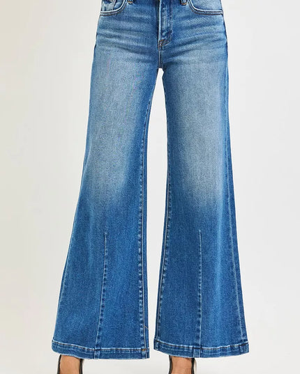 RISEN Full Size Mid Rise Wide Leg Jeans with Flared Look Plus Size - Sleekdenim.com