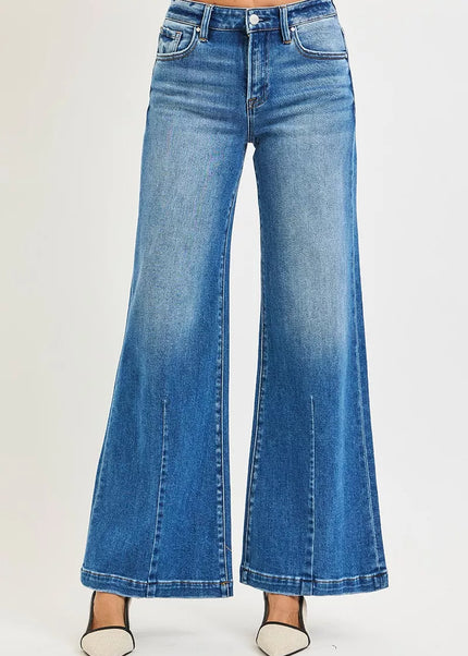 RISEN Full Size Mid Rise Wide Leg Jeans with Flared Look Plus Size - Sleekdenim.com