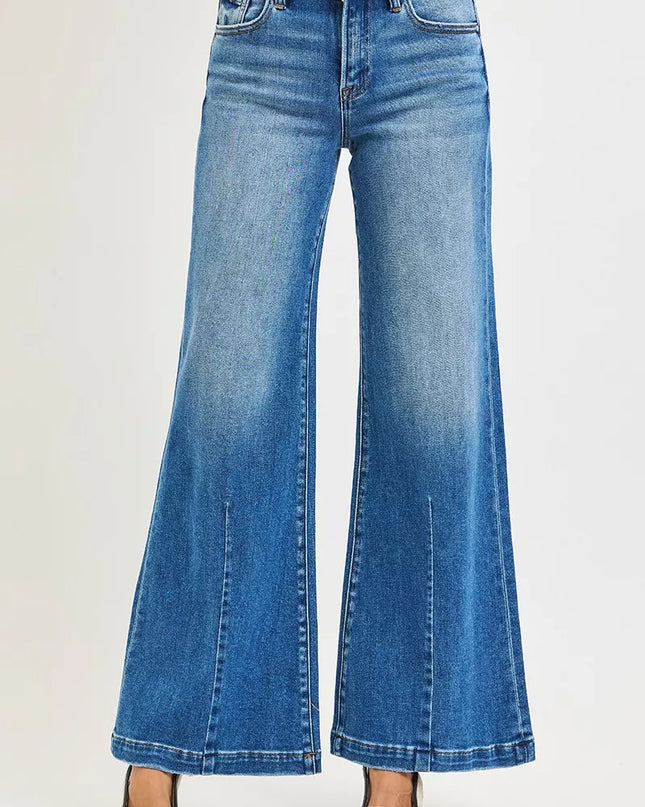 RISEN Full Size Mid Rise Wide Leg Jeans with Flared Look Plus Size - Sleekdenim.com