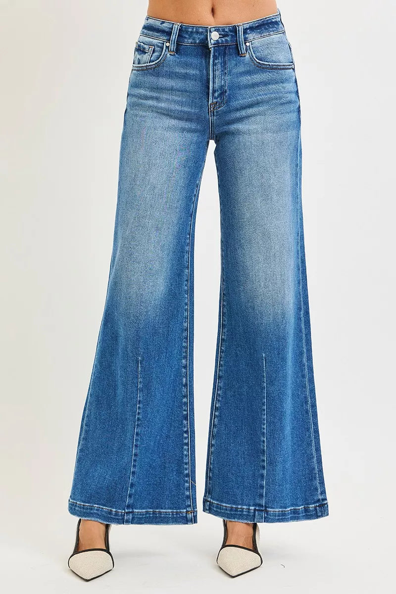 RISEN Full Size Mid Rise Wide Leg Jeans with Flared Look Plus Size - Sleekdenim.com