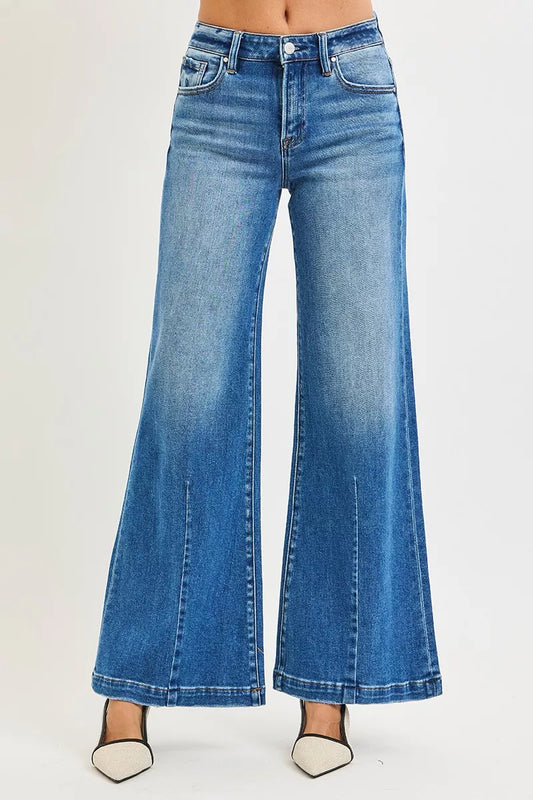 RISEN Full Size Mid Rise Wide Leg Jeans with Flared Look Plus Size - Sleekdenim.com