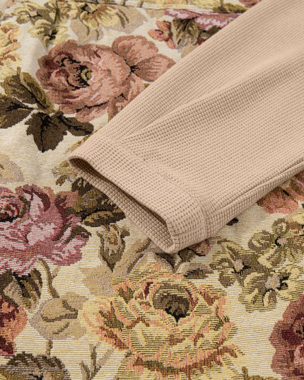 Floral Waffle Knit Patchwork Chest Pocket Buttoned - Sleekdenim.com