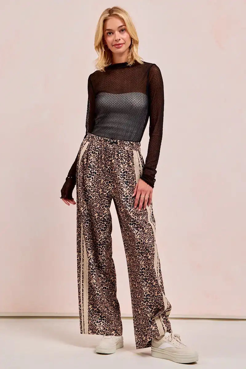 BiBi Leopard Print Pants with Contrasting Side Stripes - Sleekdenim.com