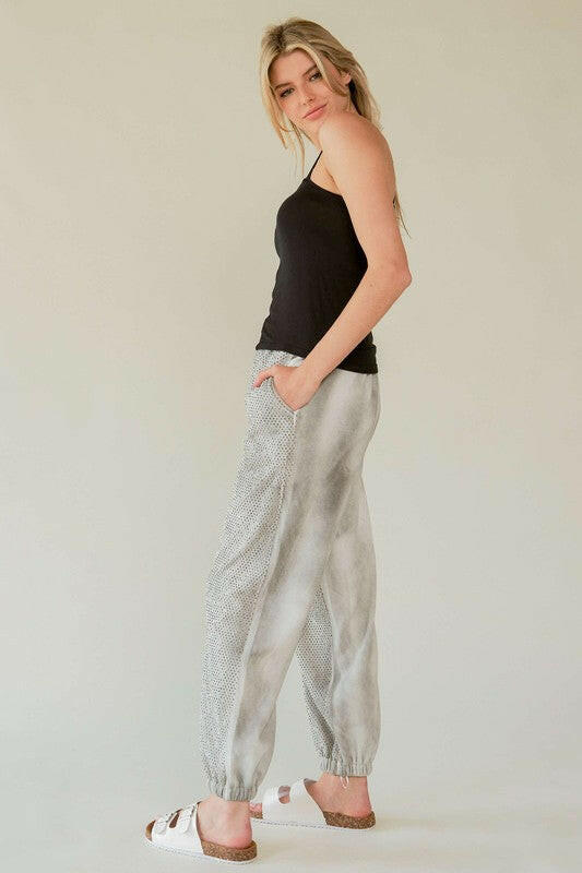 Davi & Dani Rhinestone Elastic Waist Joggers Light Gray