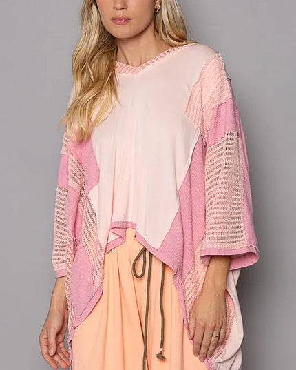 POL High-Low Contrast V-Neck Top - Sleekdenim.com