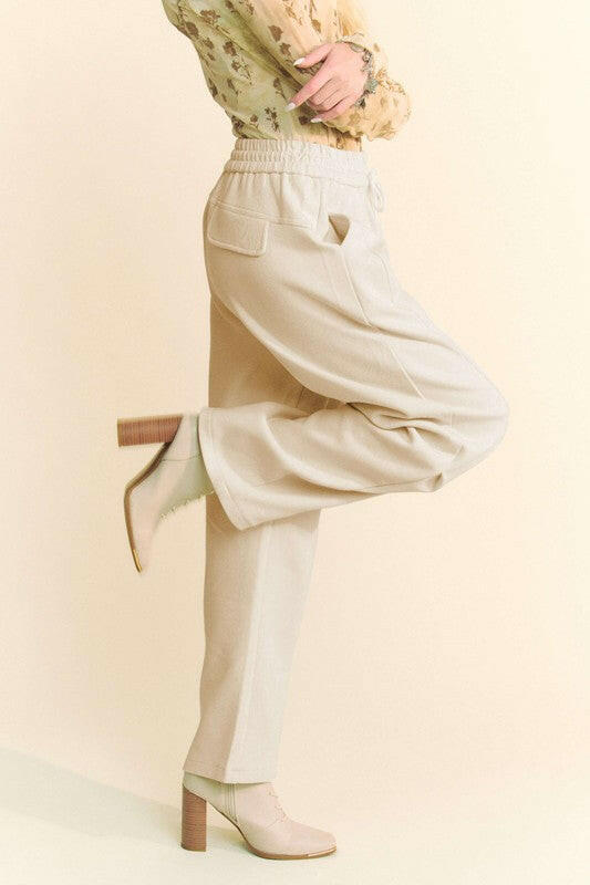 Davi & Dani Drawstring Wide Leg Sweatpants Cream