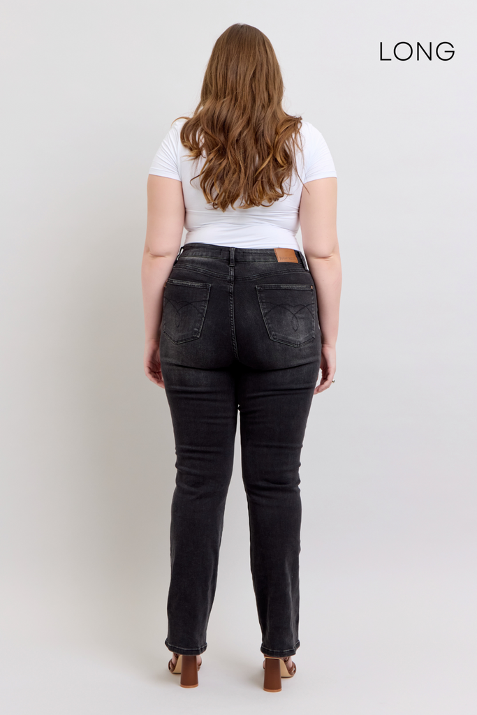 Judy Blue High Waist Tummy Control Black Bootcut Denim Jeans Long Length  88787– Sleekdenim.com