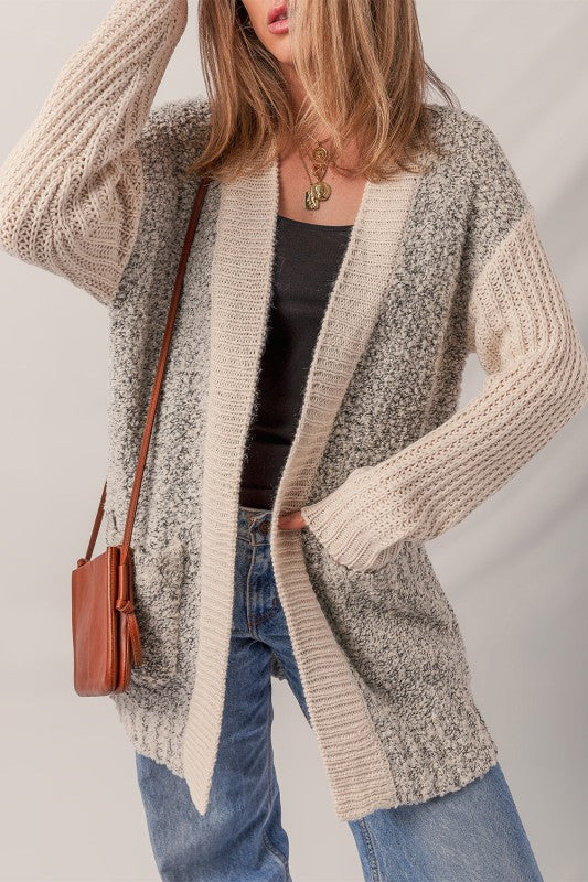 Colorblock Open Front Pocketed Cardigan - Sleekdenim.com