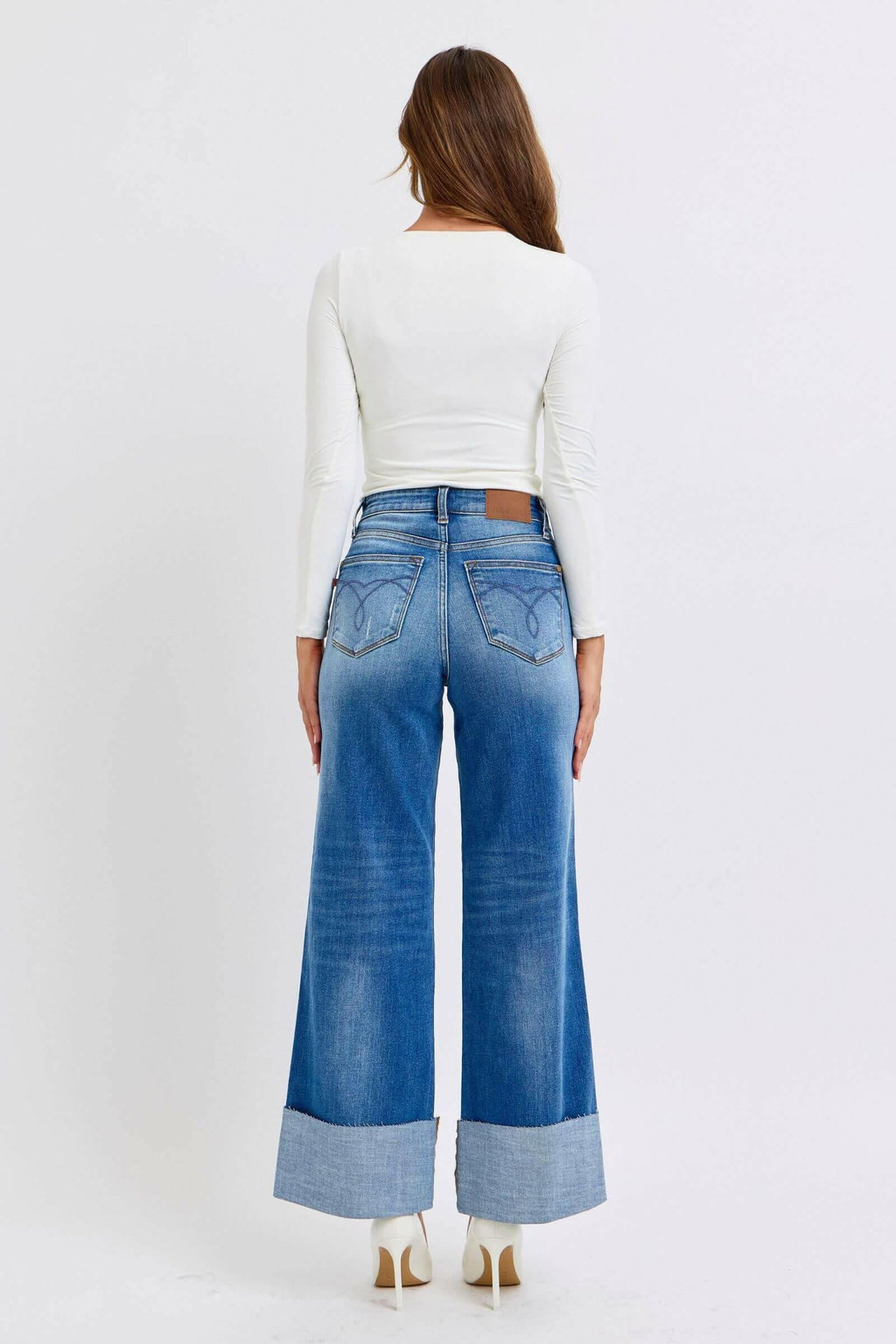 Judy Blue Full Size Distressed High Waist Wide Leg Jeans | Sleek Denim Boutique | Sleekdenim.com