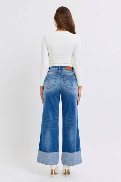 Judy Blue Full Size Distressed High Waist Wide Leg Jeans | Sleek Denim Boutique.