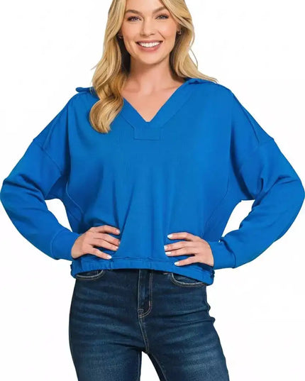 Zenana French Terry Collared Exposed Seam Sweatshirt - Sleekdenim.com