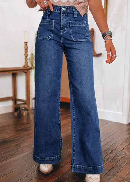 Denim Patch Pocket Wide Leg Jeans - Sleekdenim.com