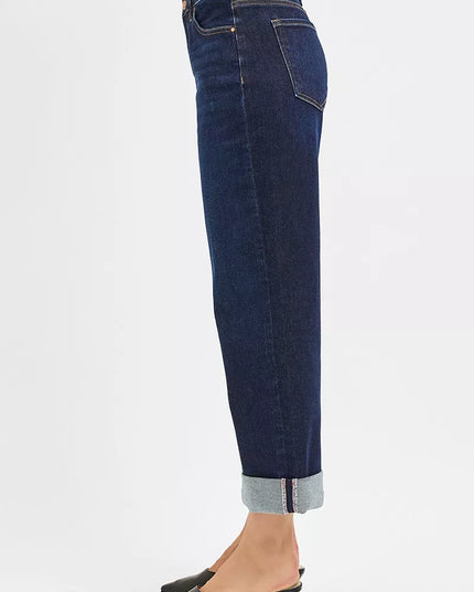 RISEN Mid Rise Fit Ankle Wide Roll Up Jeans - Sleekdenim.com