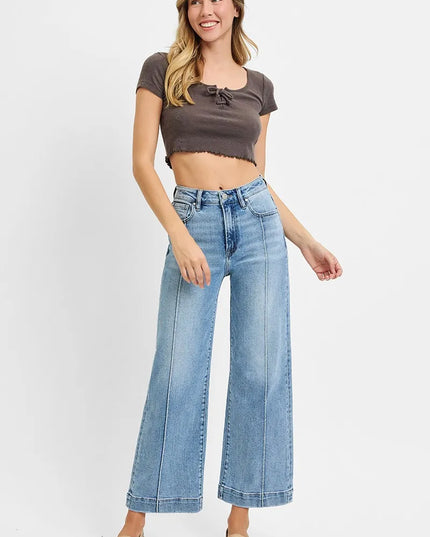 RISEN Full Size High Rise Crop Wide Leg Jeans Plus Size - Sleekdenim.com