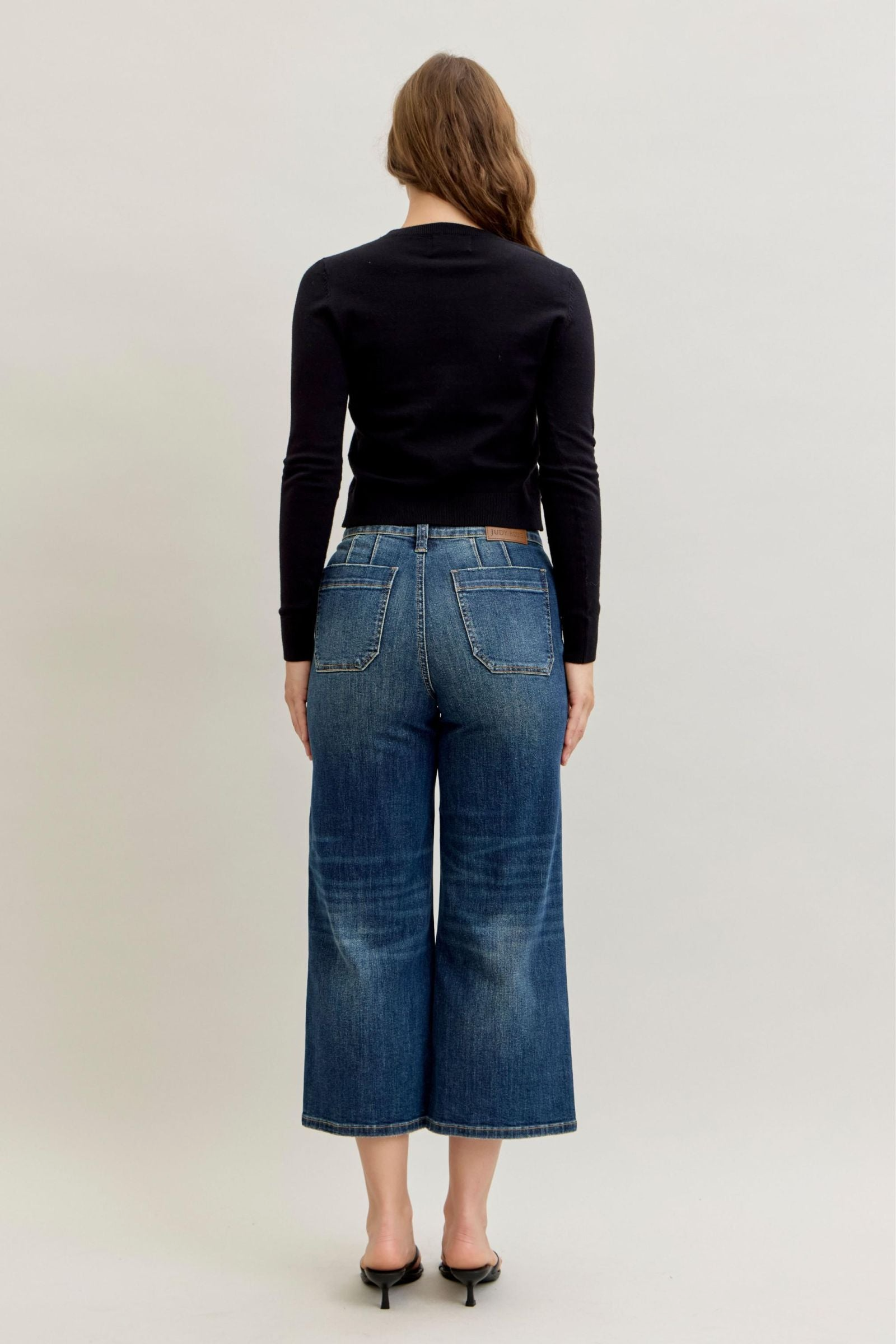 Judy Blue High Waist Wide Crop Utility Jeans with Patch Pocket 881007 - Sleekdenim.com
