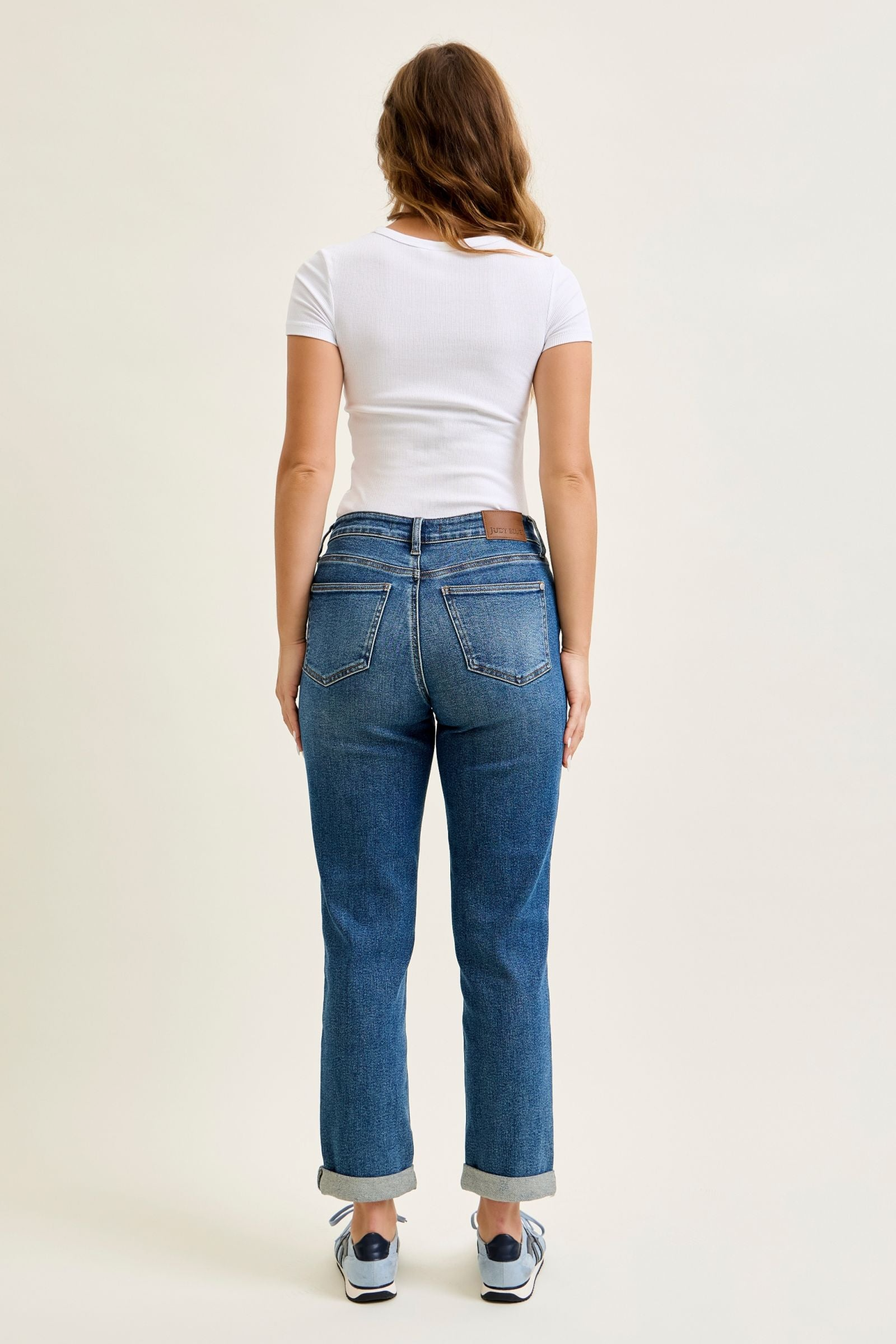 Judy Blue Mid Rise Boyfriend Embroidered Repair Patch Jeans 881071