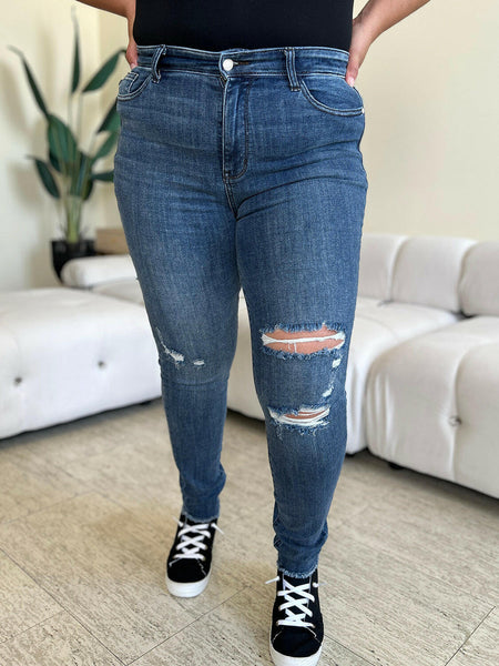 Judy Blue Full Size High Waist Distressed Skinny Jeans | Sleek Denim Boutique | Sleekdenim.com