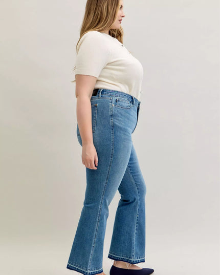 Judy Blue Full Size Mid Rise Slim Bootcut Tummy Control Release Hem Jeans Plus Size - Sleekdenim.com