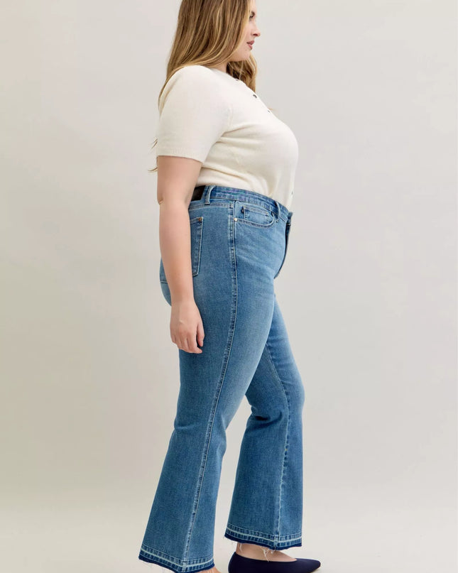Judy Blue Full Size Mid Rise Slim Bootcut Tummy Control Release Hem Jeans Plus Size - Sleekdenim.com