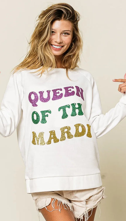 BiBi Queen Of Mardi Glitter Print Mardi Gras Sweatshirt - 4