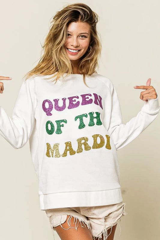 BiBi Queen Of Mardi Glitter Print Mardi Gras Sweatshirt - 4