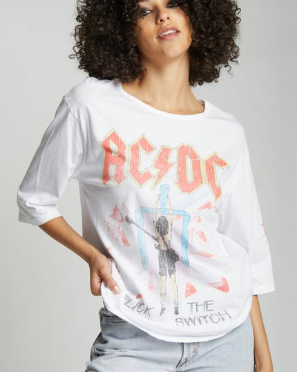 AC/DC Flick the Switch Retro Graphic 3/4 Sleeve Te - Sleekdenim.com