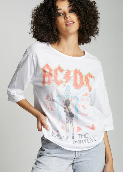 AC/DC Flick the Switch Retro Graphic 3/4 Sleeve Te - Sleekdenim.com