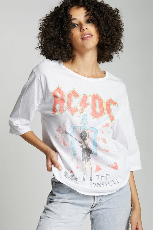 AC/DC Flick the Switch Retro Graphic 3/4 Sleeve Te - Sleekdenim.com