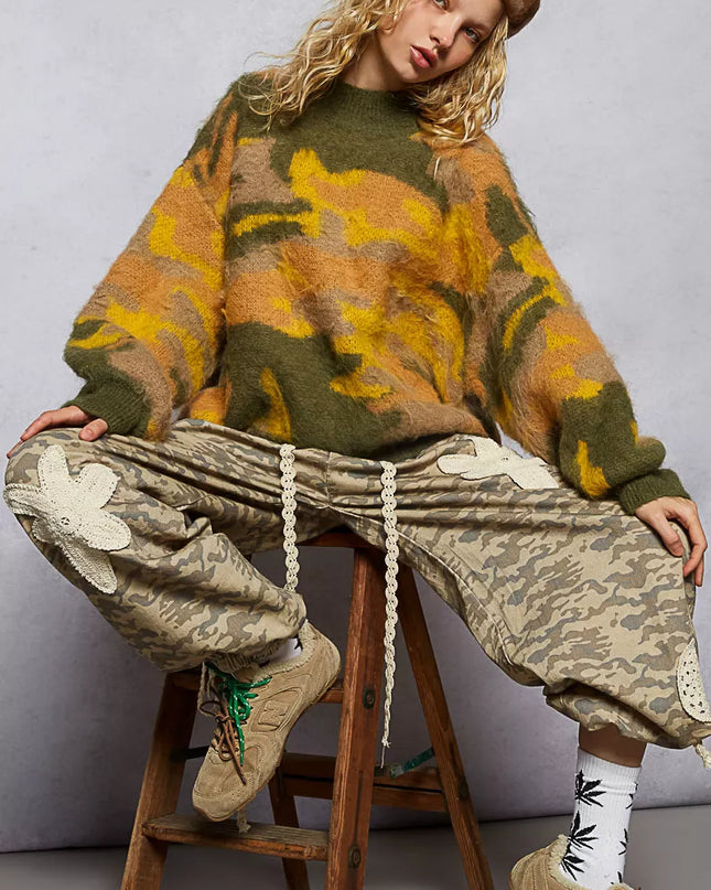 POL Mock Neck Abstract Colorblock Pattern Sweater - Sleekdenim.com