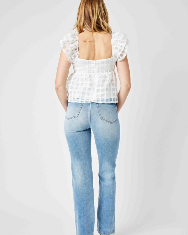 Judy Blue High Waist Tummy Control Contrast Wash Straight Denim Jeans 88794 - Sleekdenim.com