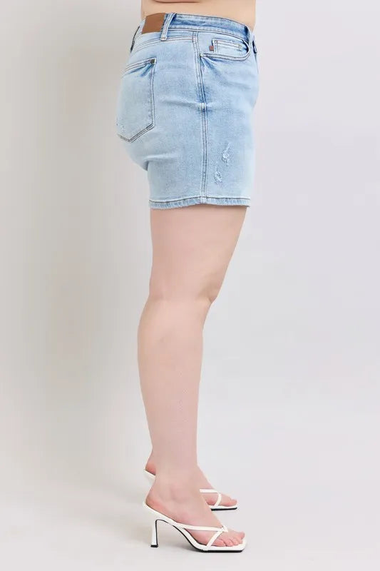Judy Blue Mid Rise Vintage Wash Dad Shorts 15295 - Sleekdenim.com