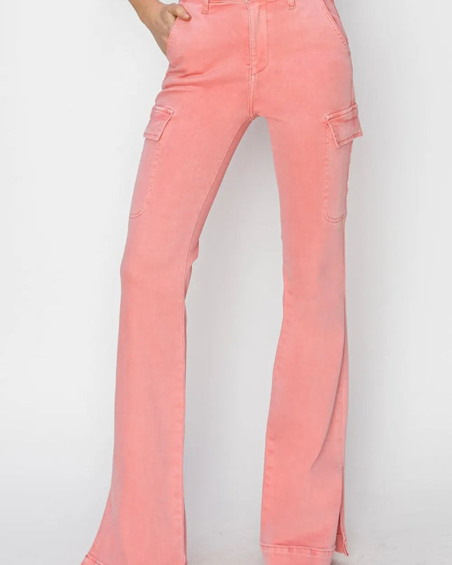RISEN Full Size High Rise Side Slit Cargo Bootcut Jeans - Sleekdenim.com