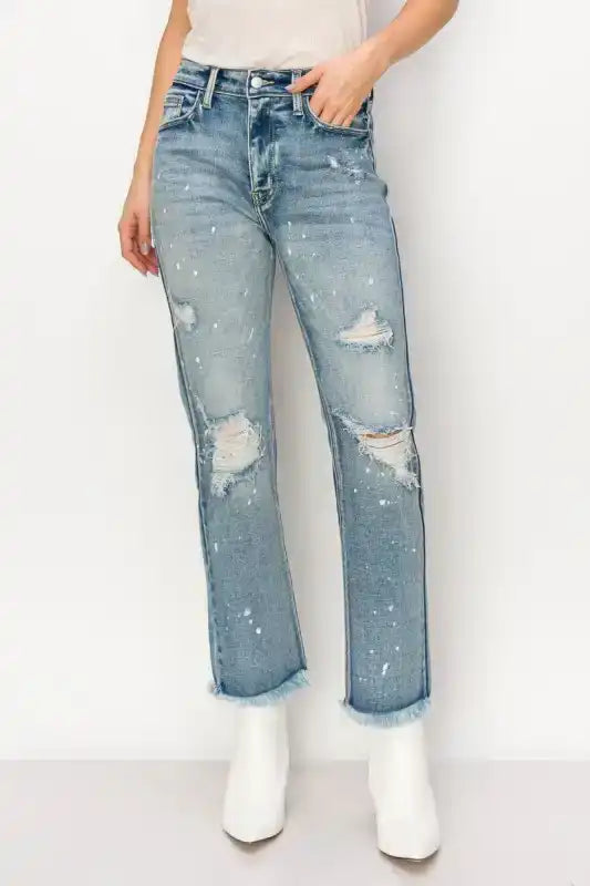Artemis Vintage AT1050STM High Rise Distressed Straight Jeans - Sleekdenim.com