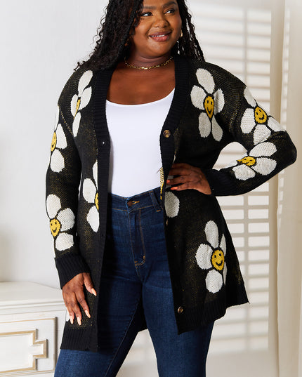 Perfee Floral Button Down Longline Cardigan - Sleekdenim.com