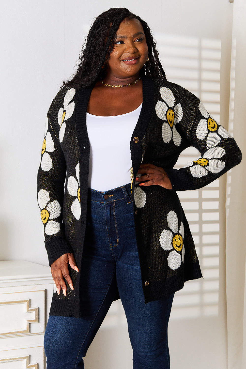 Perfee Floral Button Down Longline Cardigan - Sleekdenim.com