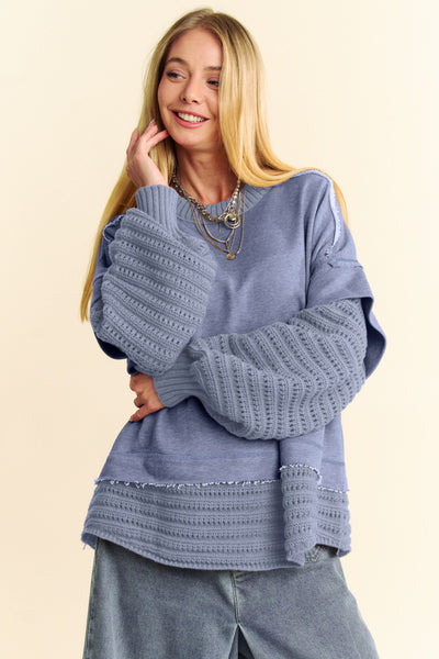 Davi & Dani Faux Layered Round Neck Sweater | Sleekdenim.com