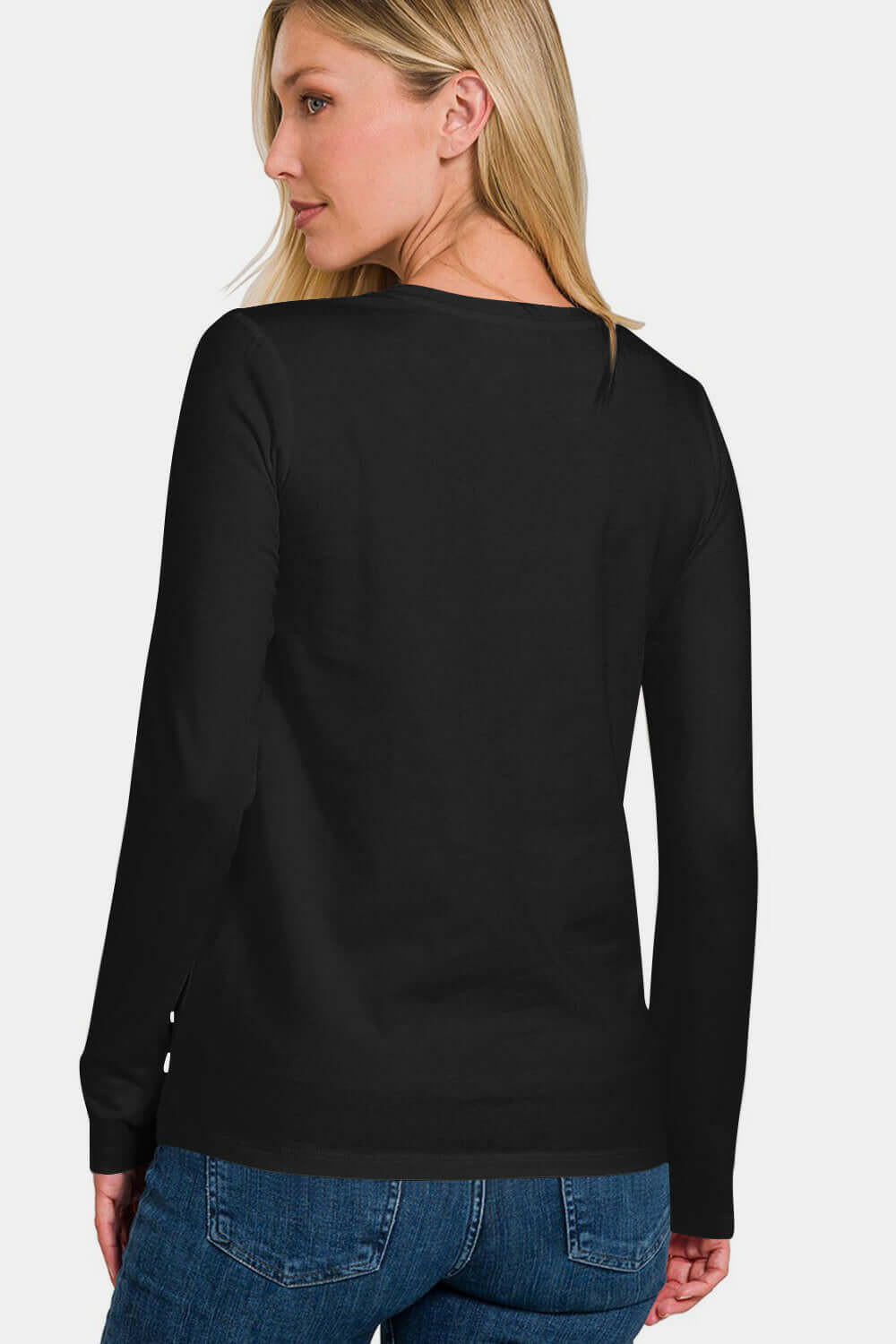 Zenana Full Size Solid Color Round Neck Long Sleeve T-Shirt Black