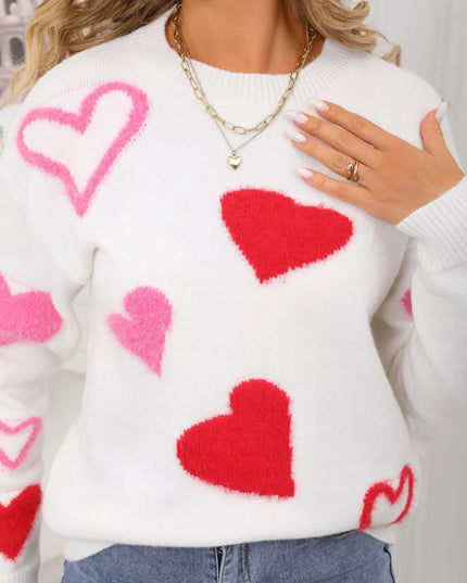 Valentine's Day Heart Pattern Knit Sweater - Sleekdenim.com