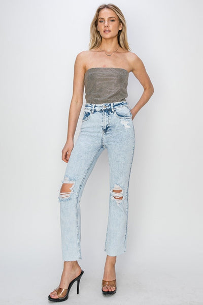 RISEN High Rise Distressed Ankle Jeans | Sleekdenim.com