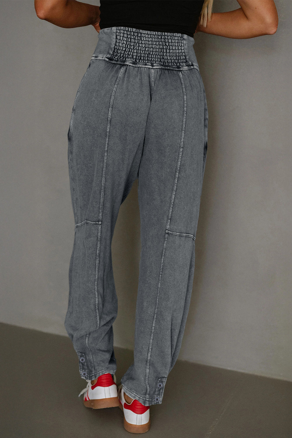 Medium Grey Mineral Wash Jogger Style High Waist Pants - Sleekdenim.com