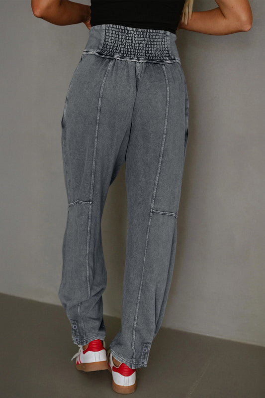 Medium Grey Mineral Wash Jogger Style High Waist Pants - Sleekdenim.com