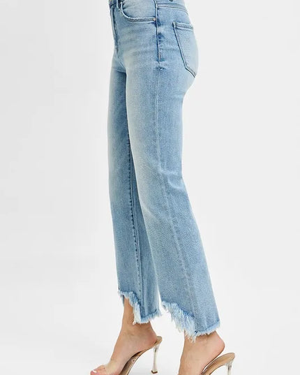 RISEN Full Size High Rise Crop Bootcut Fray Hem Jeans Plus Size - Sleekdenim.com
