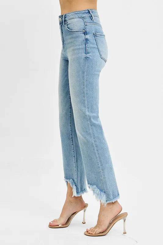 RISEN Full Size High Rise Crop Bootcut Fray Hem Jeans Plus Size - Sleekdenim.com
